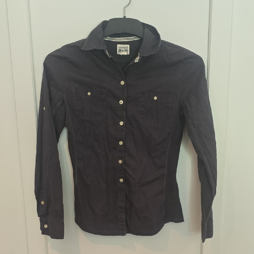Converse Womens Deep Navy Blue Casual Button-Down Shirt